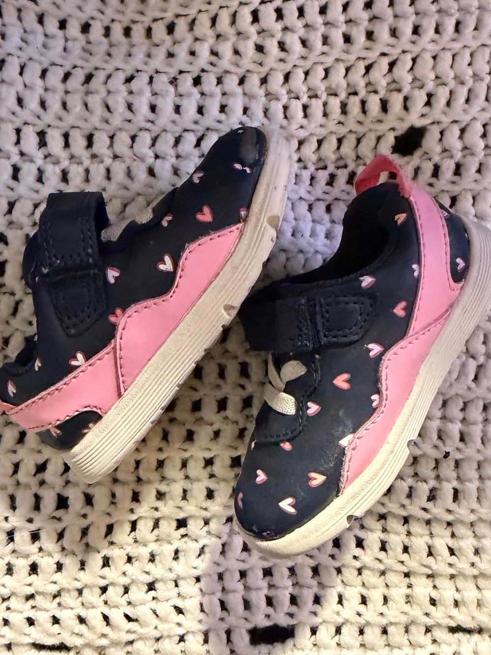 Kids Navy and Pink Heart Sneakers - Comfortable Slip-On Shoes